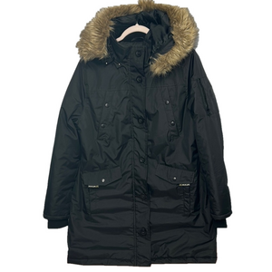 Nic & Fion Black Parka with Fur-Trimmed Hood